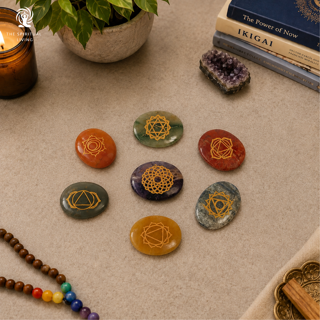 Seven Chakra Healing Stones In Wooden Box ( Set of 7 )