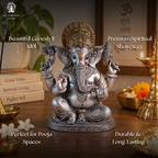 Ganesh Ji Decoration Items for Home | 8 Inch | Murti | Ganpati Idol  | Silver & Golden | Ideal for Gifting
