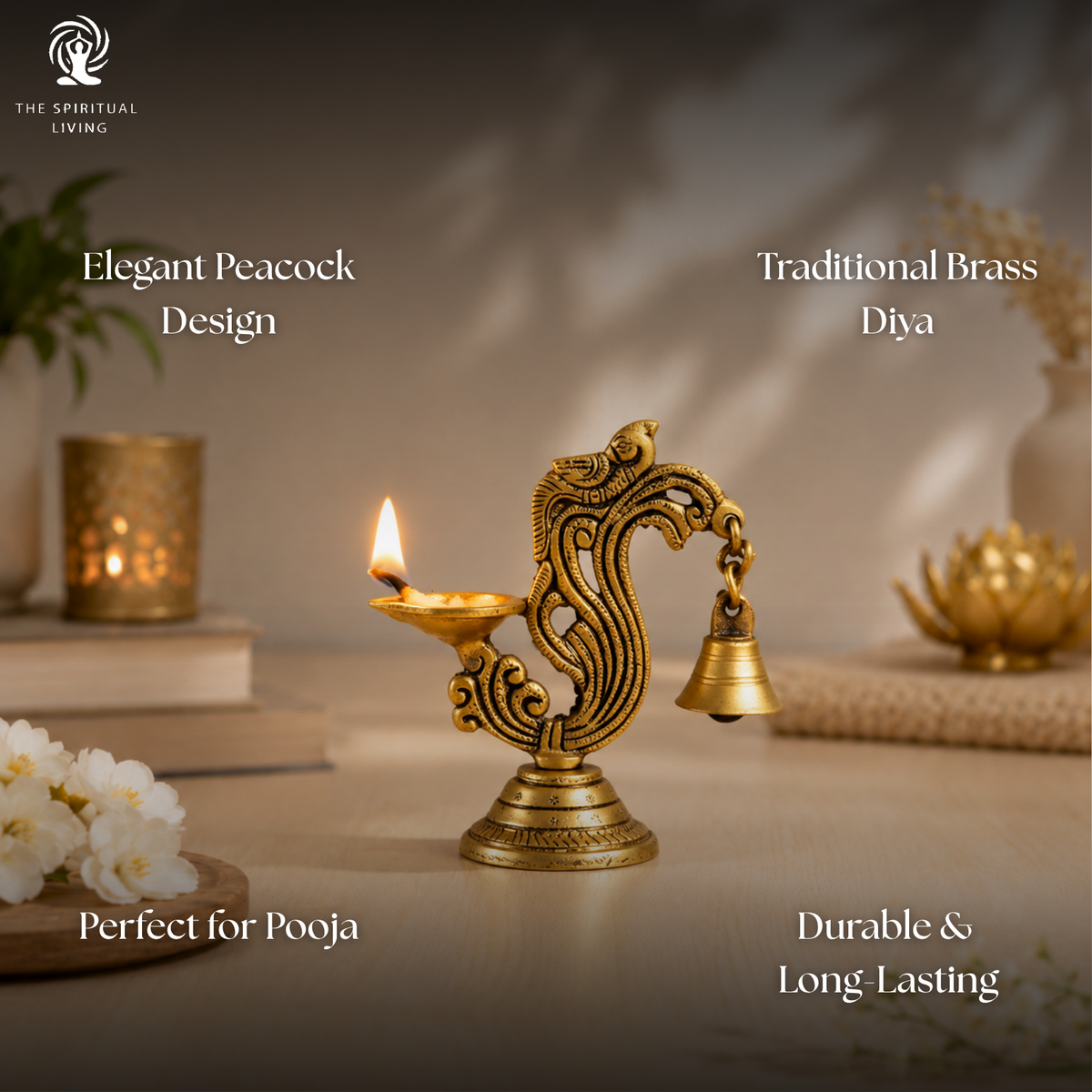 Peacock Brass Diya with Bell | 4.25 Inch