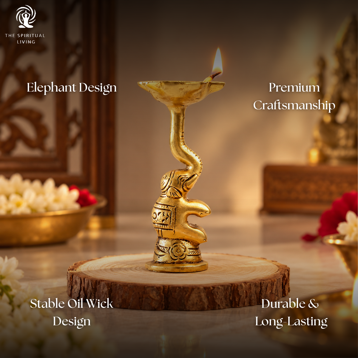Elephant Trunk Style Diya on Stand (Brass ) 4 Inch
