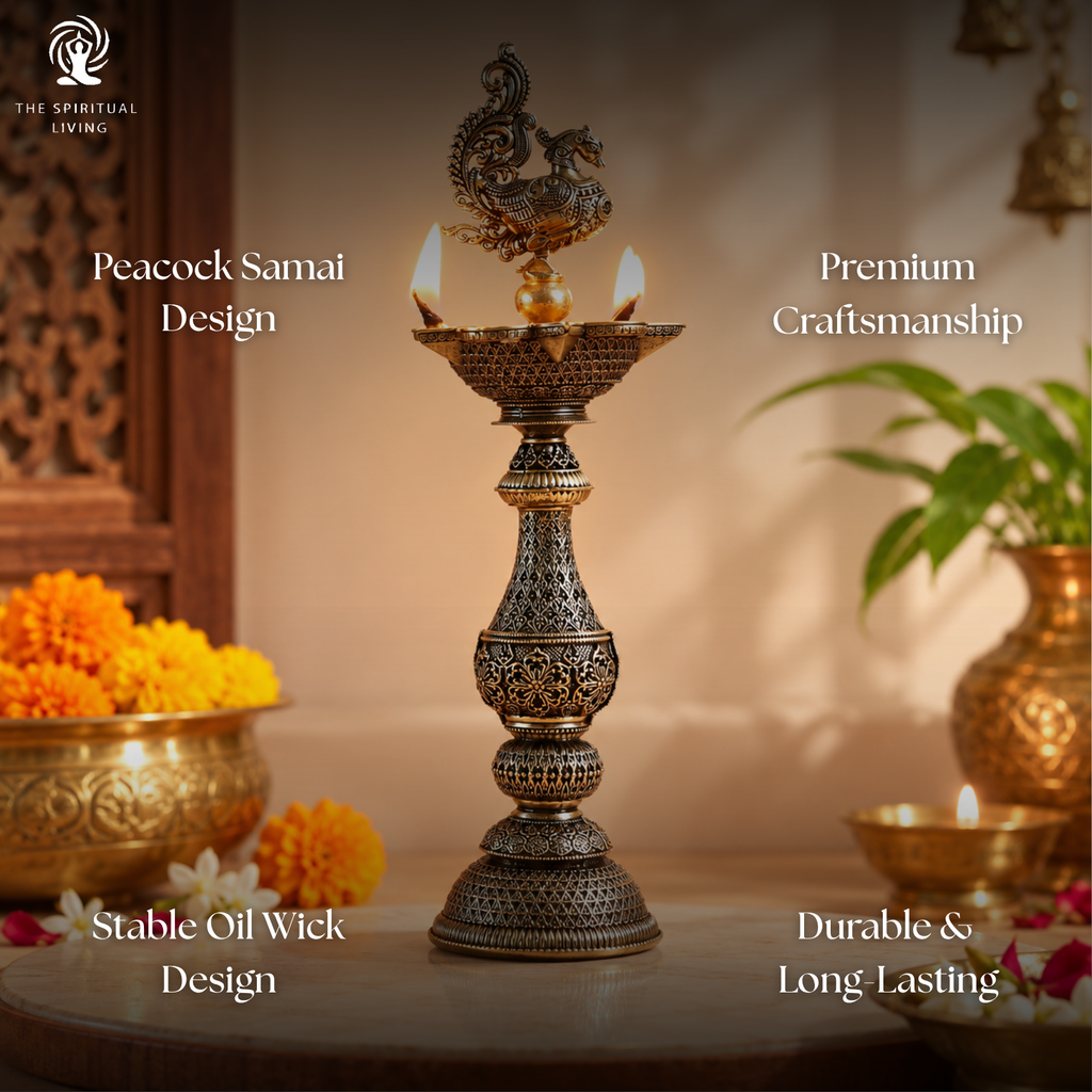 Peacock Samai Brass | 8 Inch | Diya for Pooja | Samayi | Kuthu Vilakku |