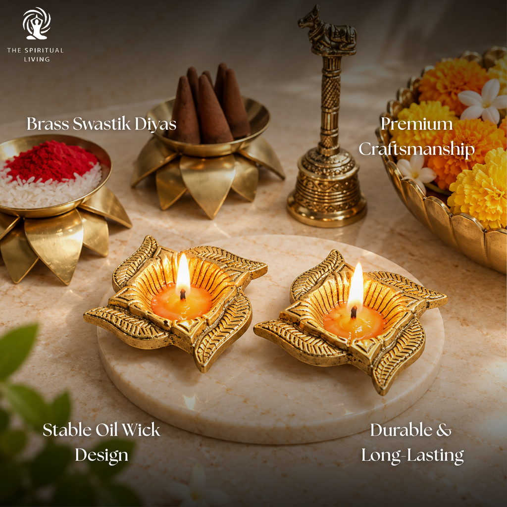 Brass Swastik Diya | 3 Inch | Set of 2 | Oil Wick Diya | Pooja | Diwali Collection | Gift Items |