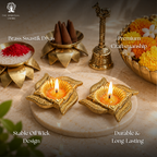 Brass Swastik Diya | 3 Inch | Set of 2 | Oil Wick Diya | Pooja | Diwali Collection | Gift Items |