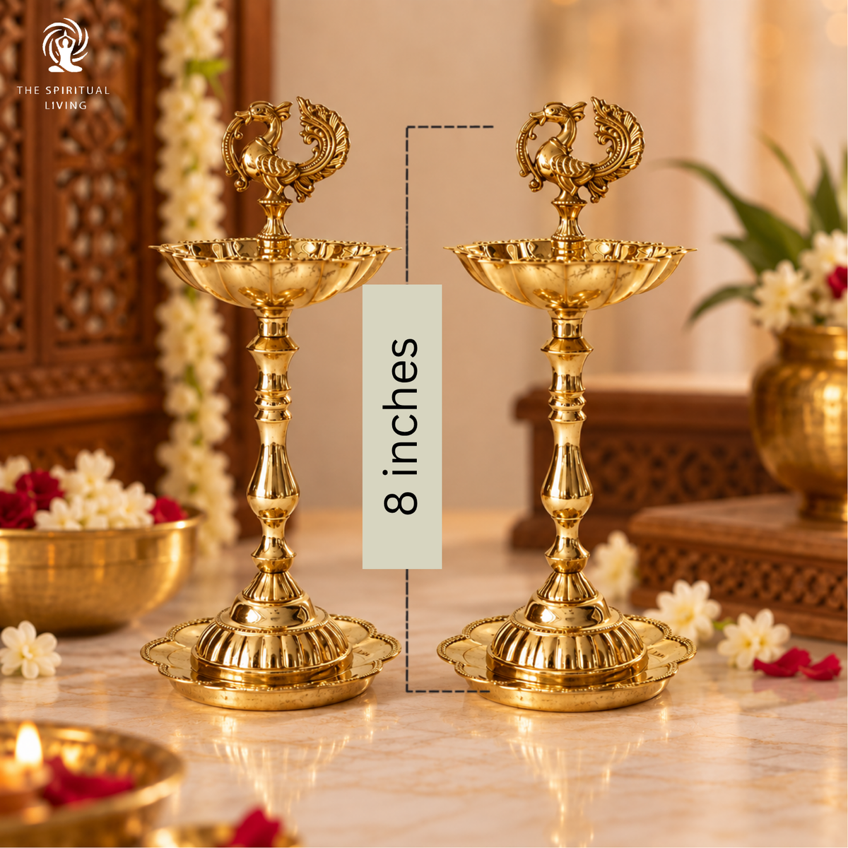 Brass Samay Diya - 8 Inch - 2 pcs Set