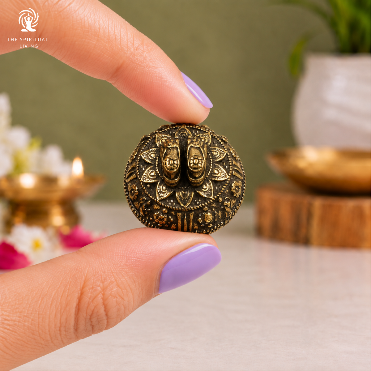 Brass Balaji Charan Paduka Miniature | 1 Inch | Small Tirupati Balaji Padam |