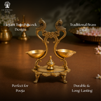 Brass Twin Peacock Oil Wick Diya - 7 Inch