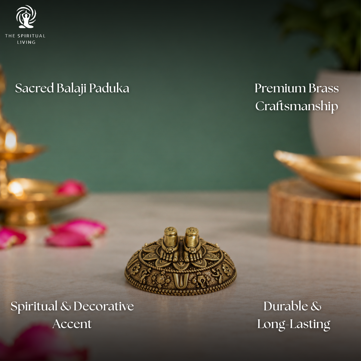 Crafted Brass Balaji Paduka - 1.5 Inch - Balaji Padam