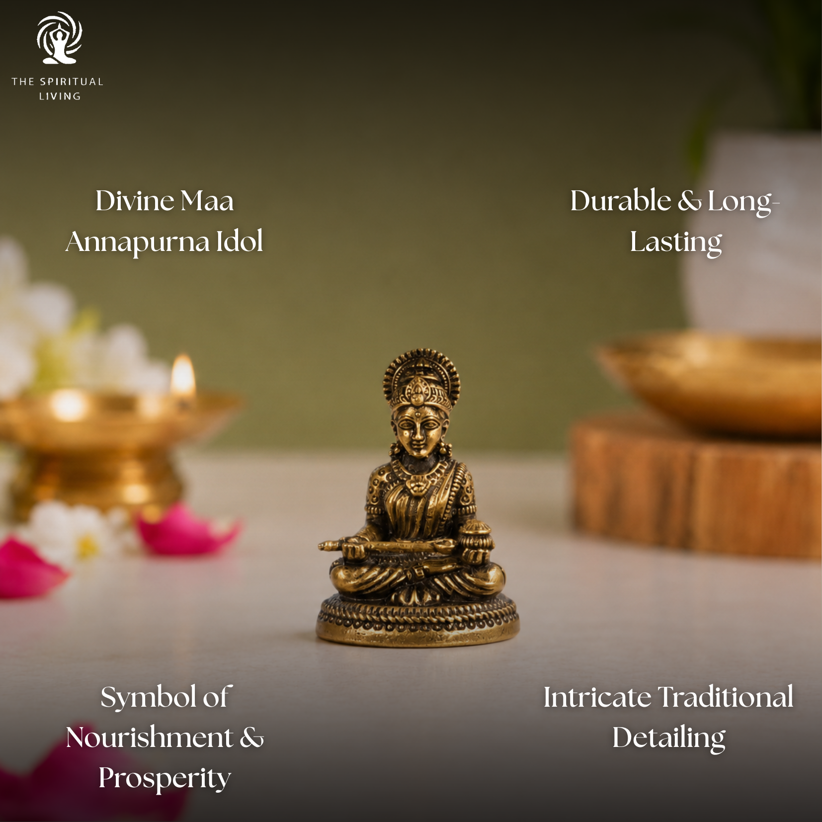 Small Brass Maa Annapurna Minature Idol | 1 Inch |  Car Dashboard | Pooja Room |