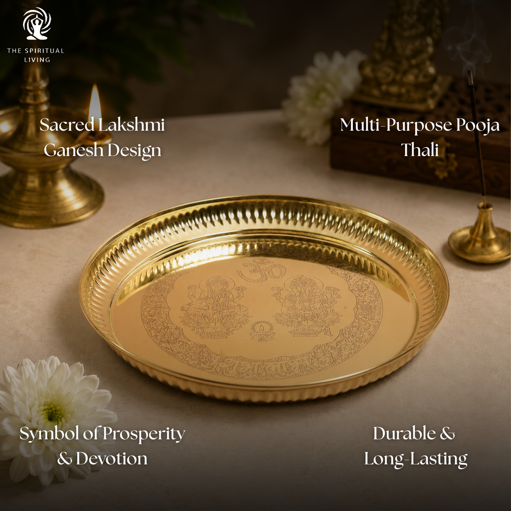 Pooja Plate Brass | 8 Inch | Laxmi Ganesh Thali | Pooja Samagri | Thali for Puja |