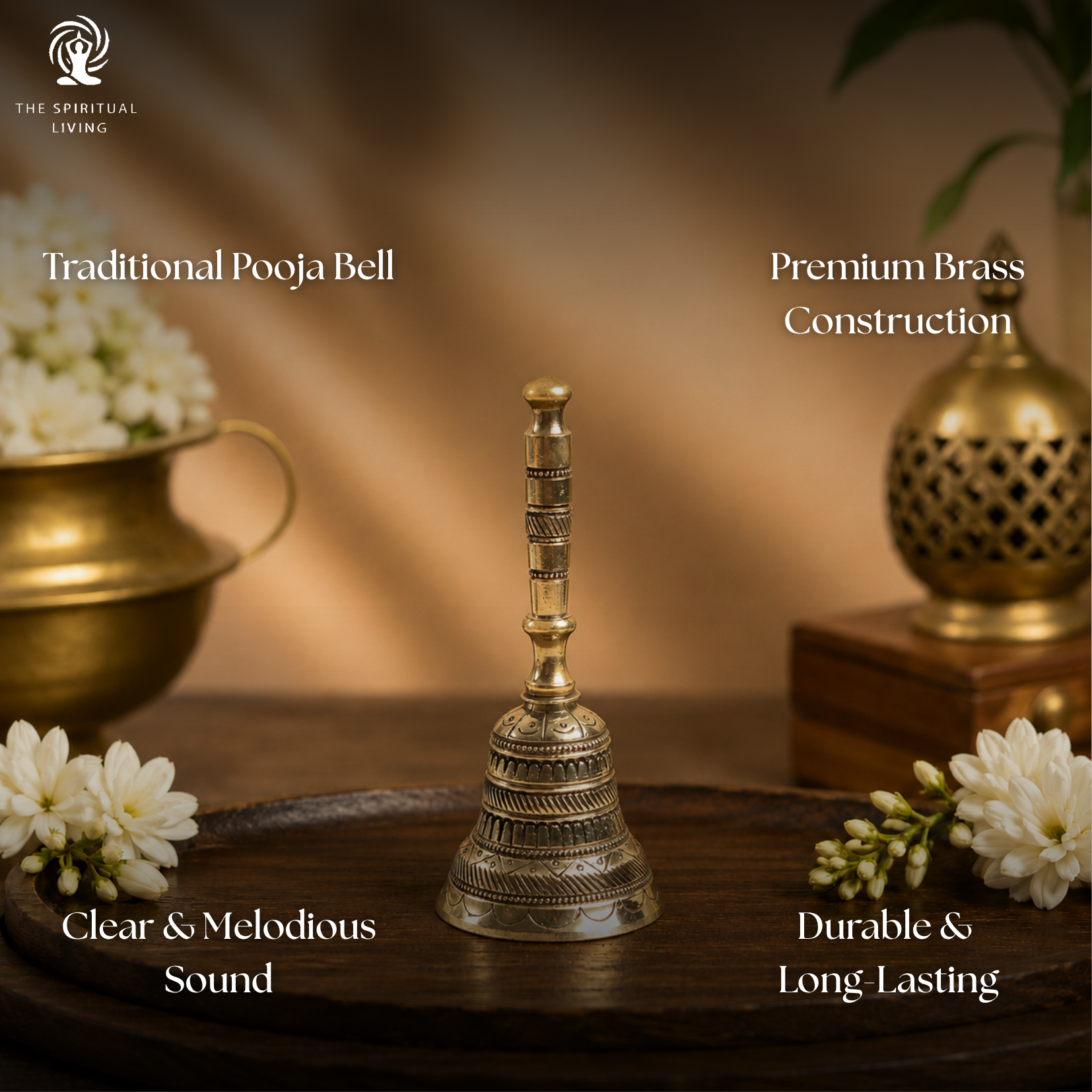 Brass Pooja Hand Bell - 5.5 Inch