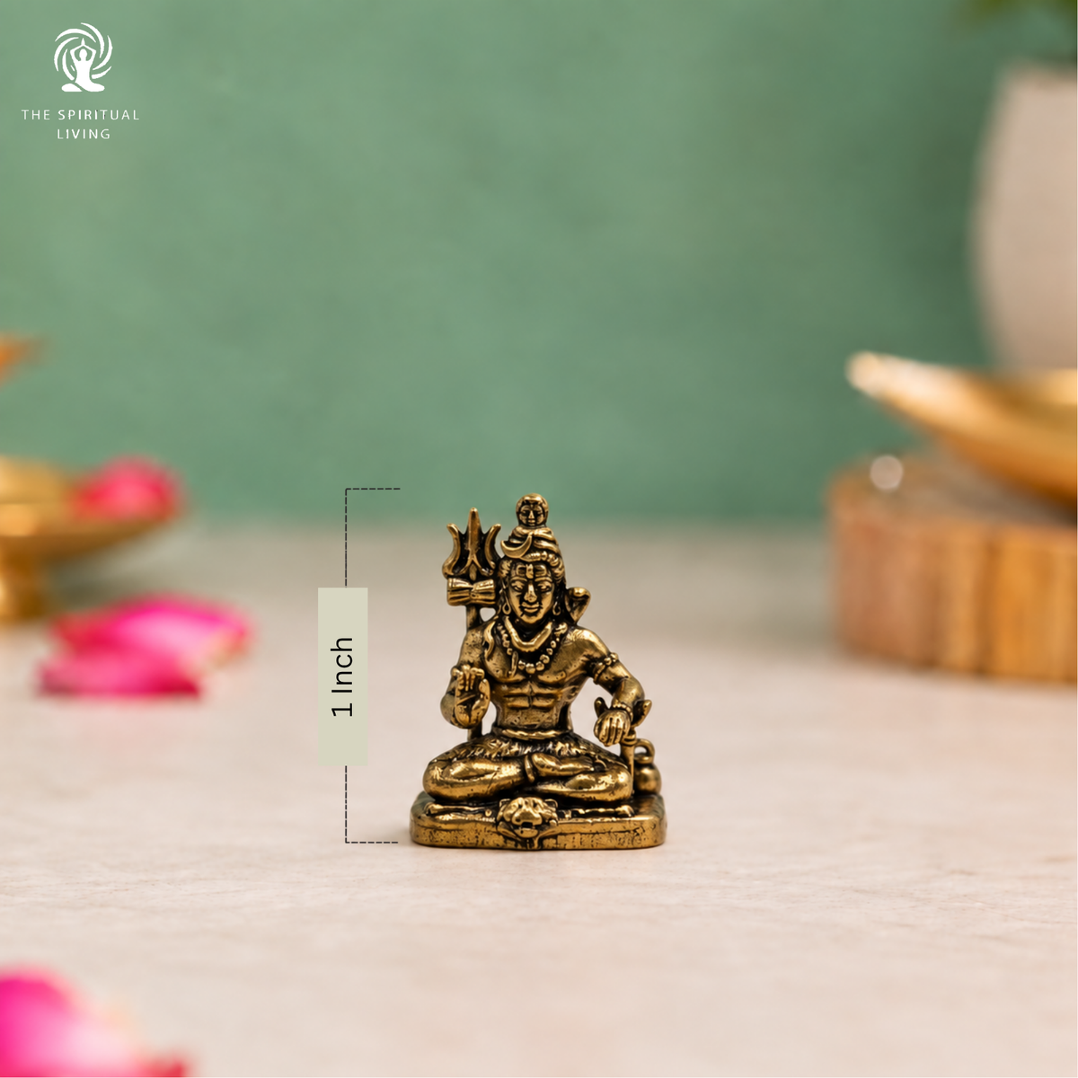 Small Brass Meditating Bholenath Murti | 1 Inch | Minature Lord Shiva | Trishul with Damru for Car Dashboard |