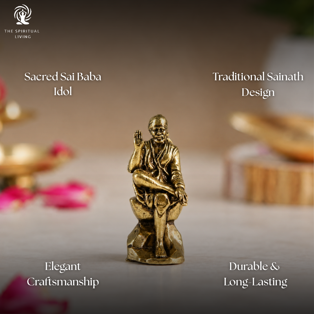Brass Sai Baba Miniature Idol | 1.25 Inch | Sainath Murti | Home Temple | Shirdi Wale | साईं बाबा |