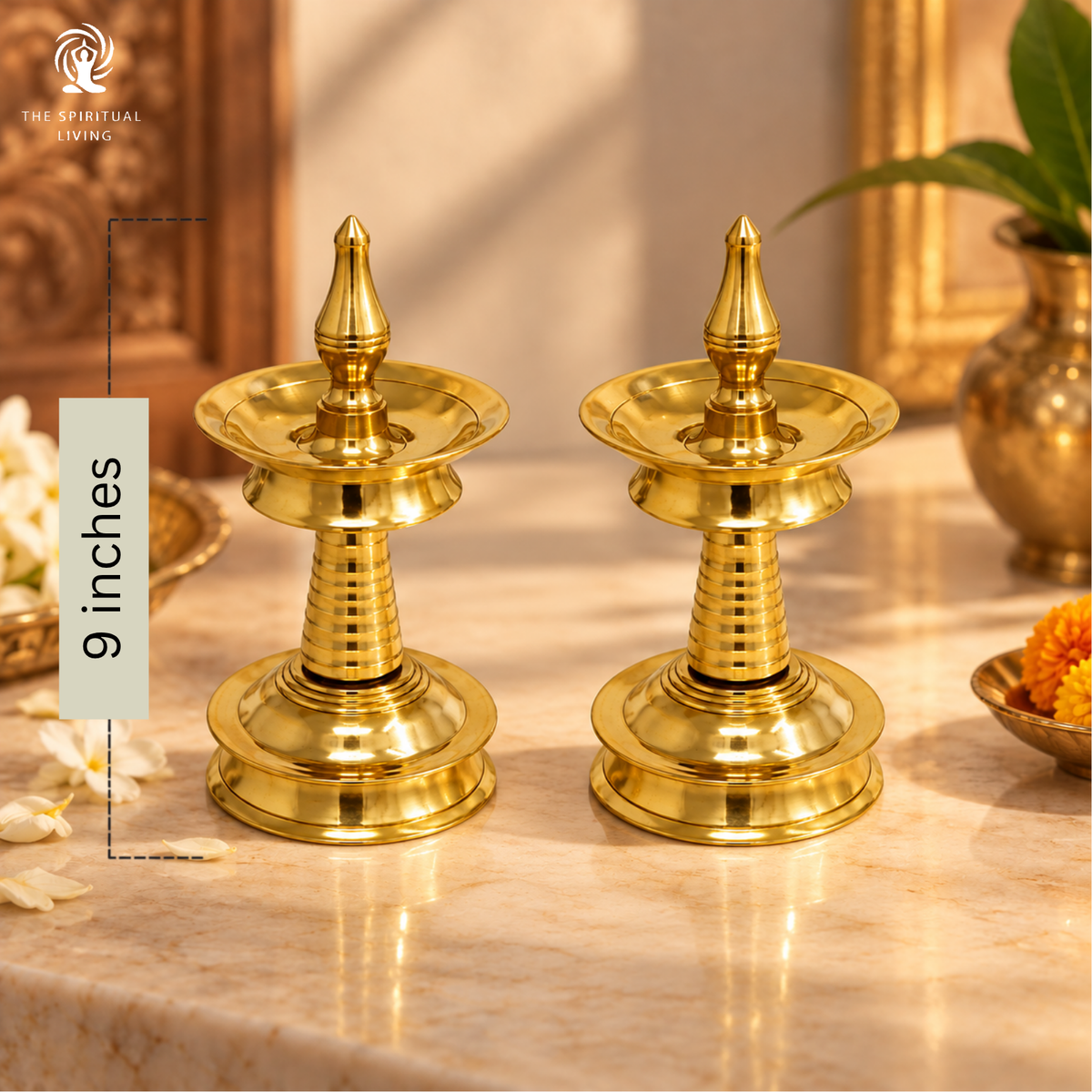 Brass Kerala Fancy Diya - 9 Inch - Pack of 2