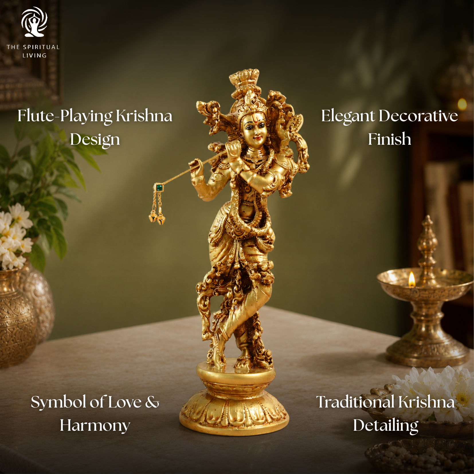 Lord Shri Krishna Playing Flute Standing Statue | 11.5 Inch | Basuri | Murti for Home Temple - Mandir |
