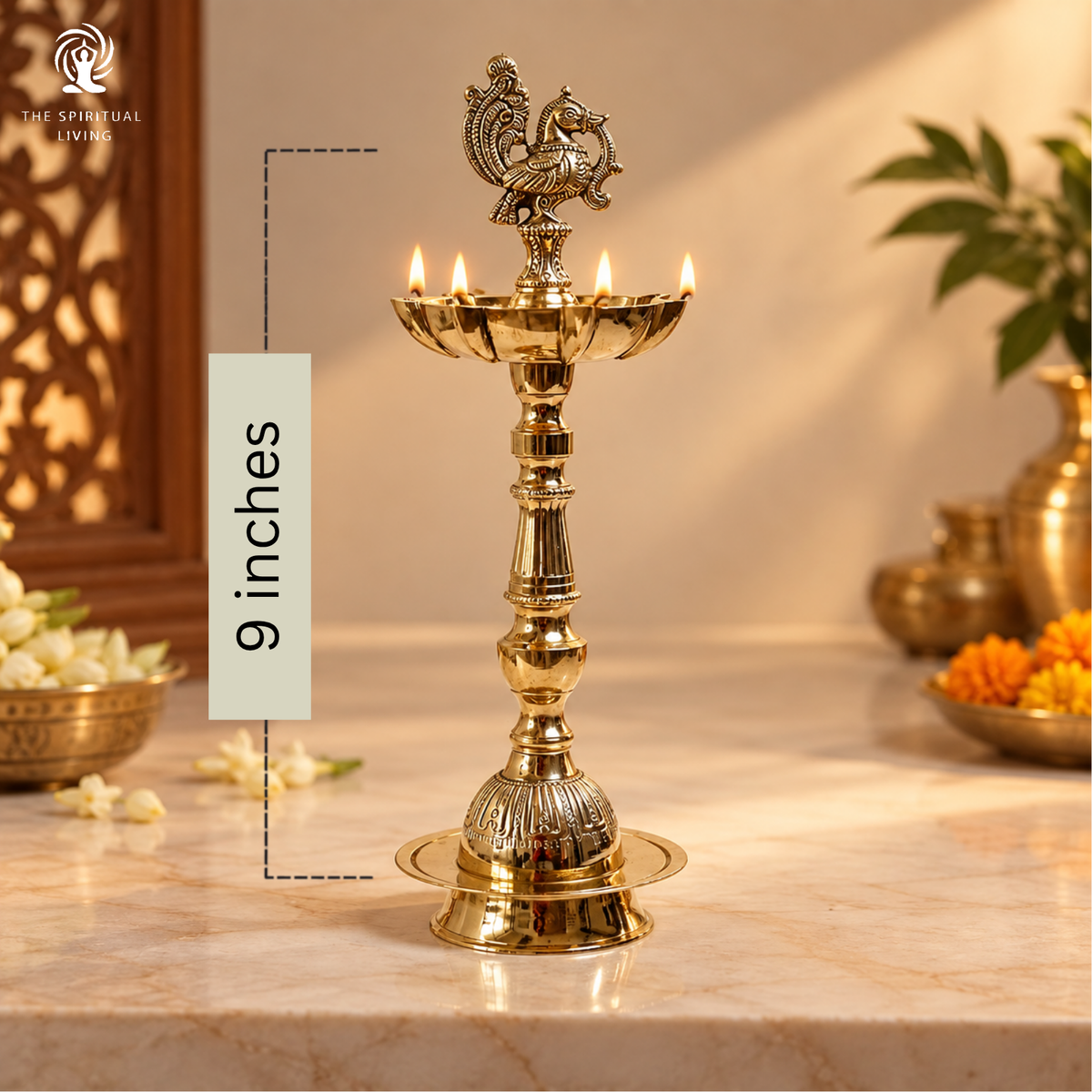 Brass Peacock Oil Wick Diya - 9 Inch
