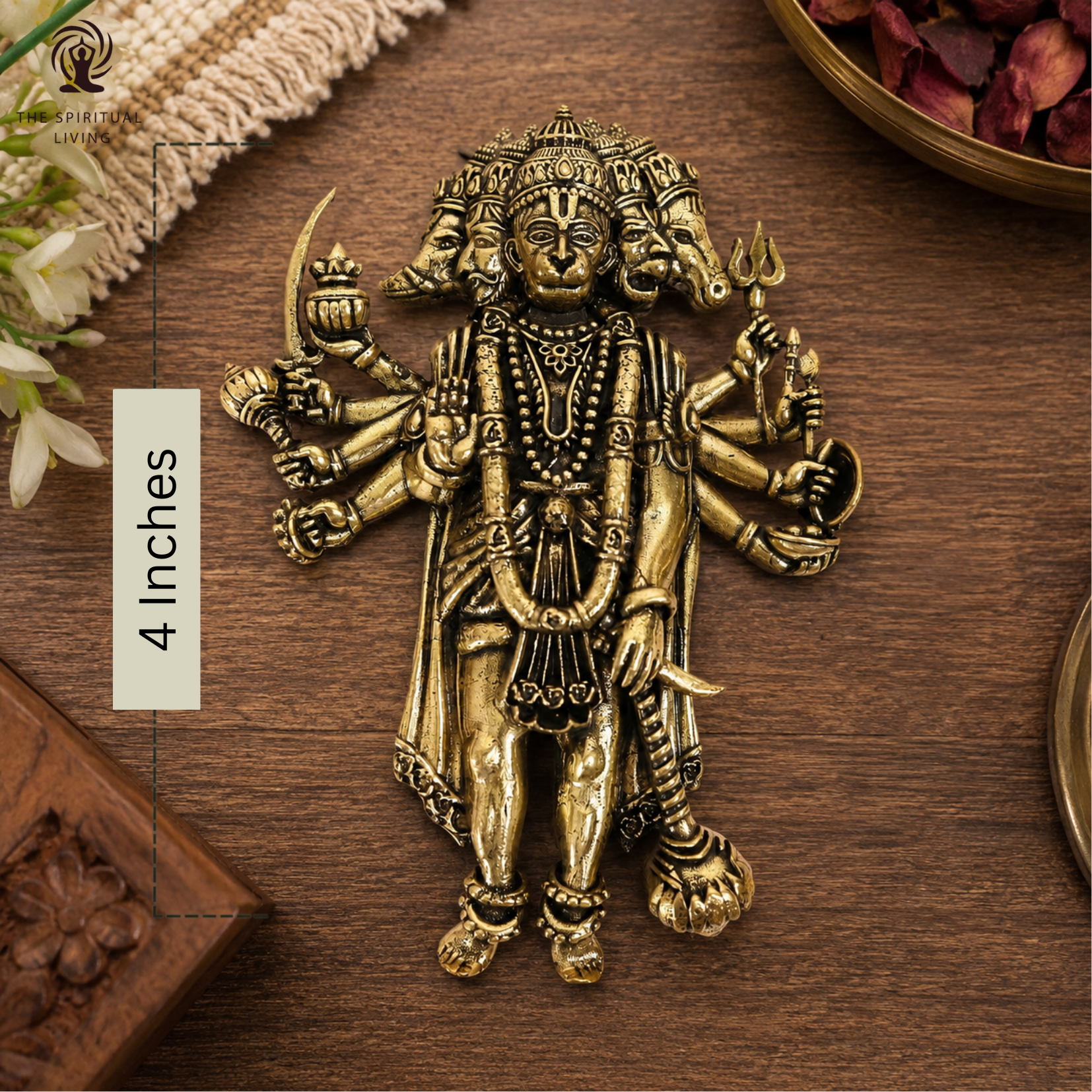 Brass Panchmukhi Hanuman for Door Entrance - 4 Inch