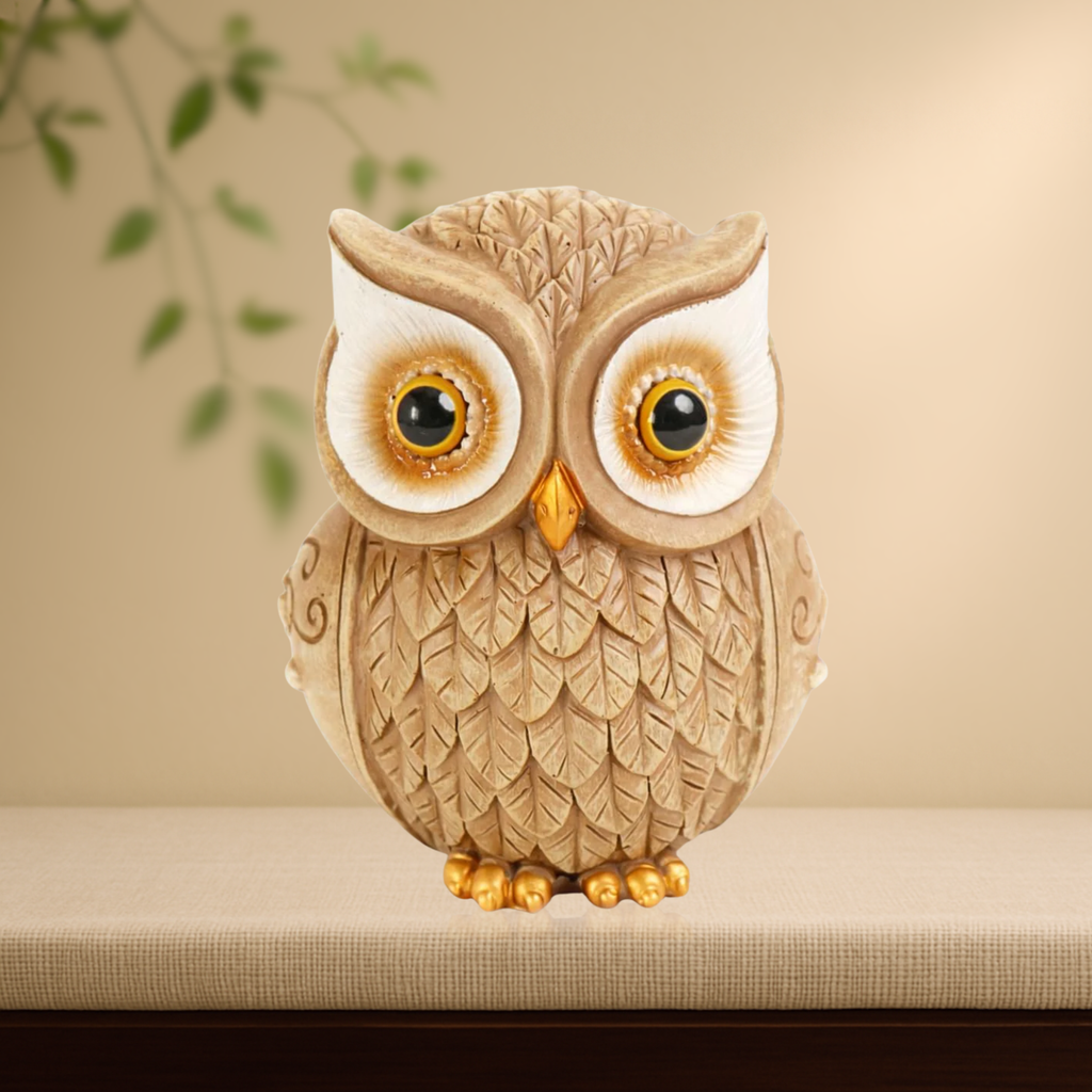 Owl Statue for Good Luck - 4 Inch (Beige)