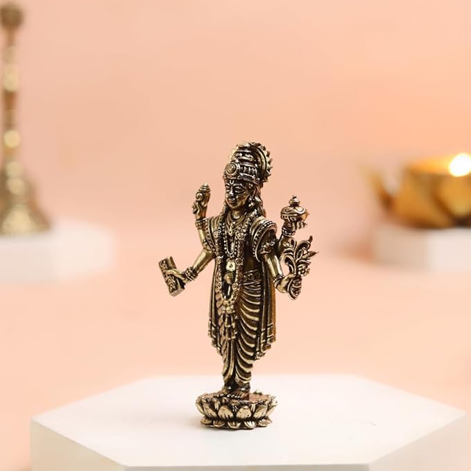 Brass Dhanvantari Murti | 3 Inch | Leech | Conch (Shankha) | Ayurveda| Amrit Kalash