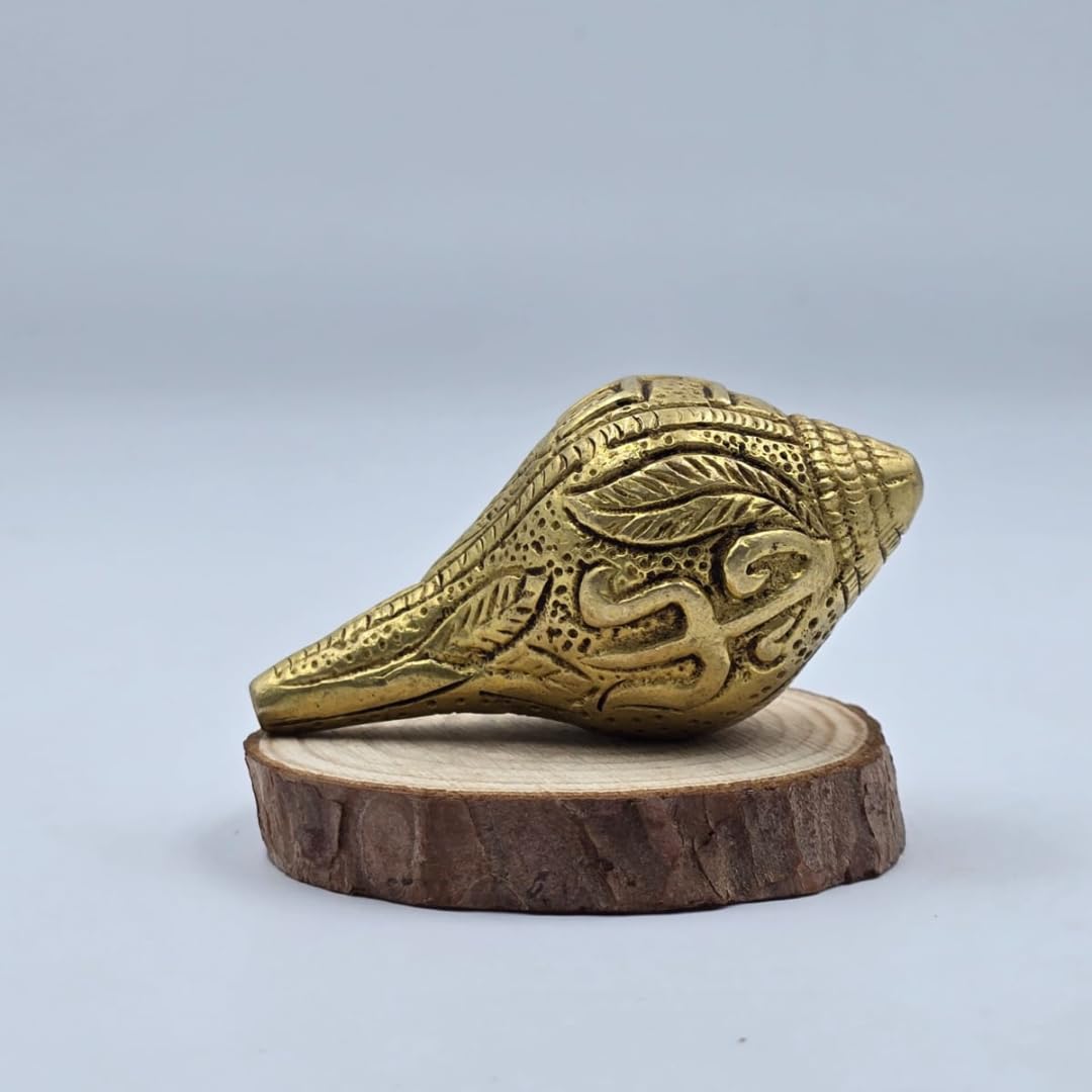 Brass Shankh | 2.5 Inch | Om Swastik Design | Decorative Conch Shell | Murti |  Vastu | Puja Samagri | शंख |