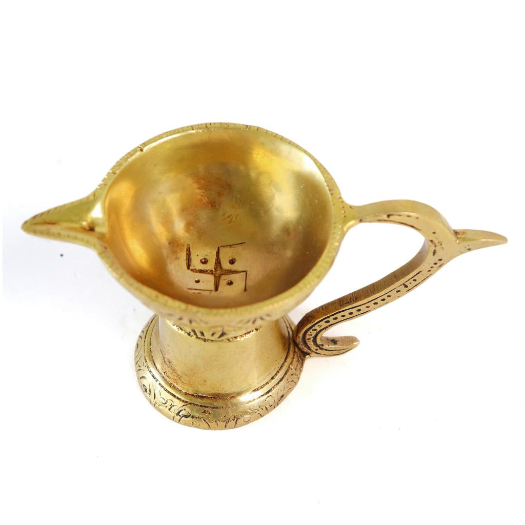 Brass Pooja Diya with Handle | 2.5 Inch | Akhand Diya |