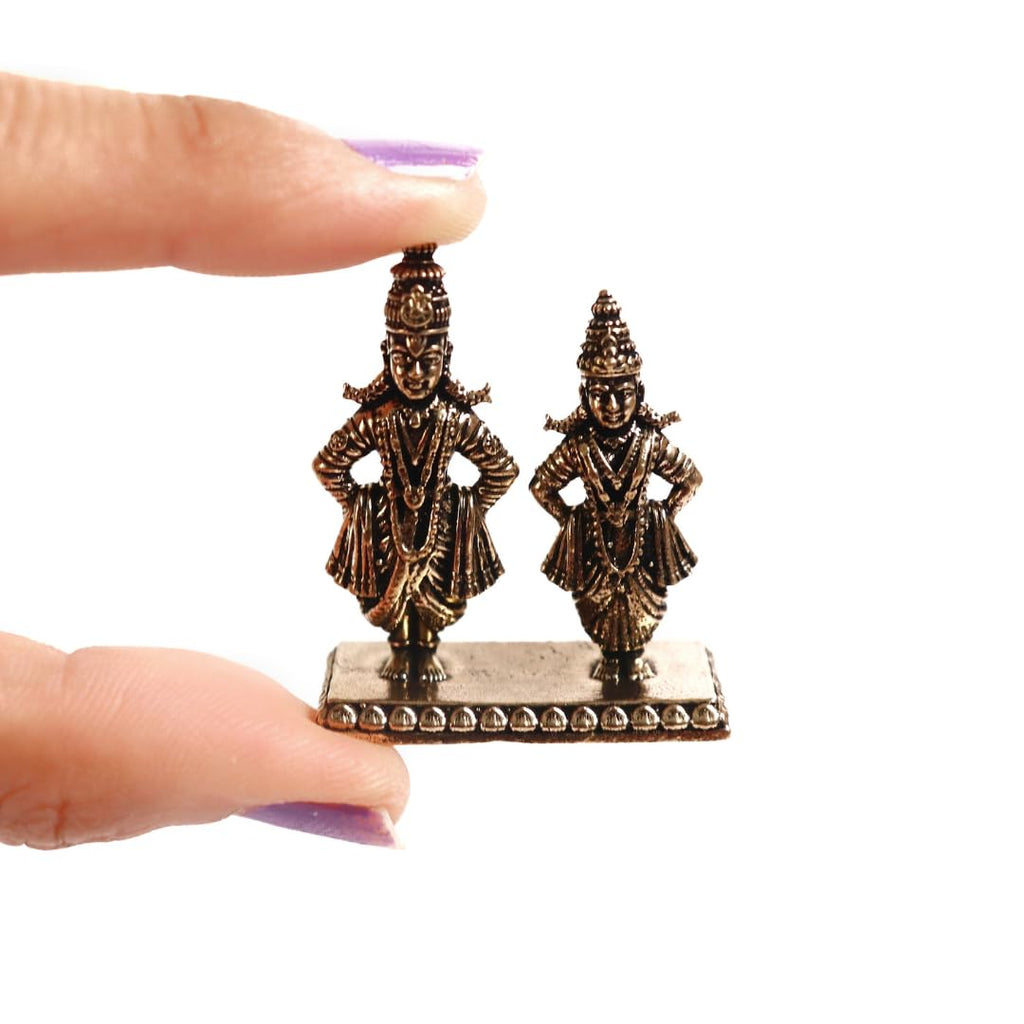 Vithal Rukmini Murti Brass | 1.5 Inch | Small Show Piece | Idol for  Vithoba & Rakhumai | Pandharpur |