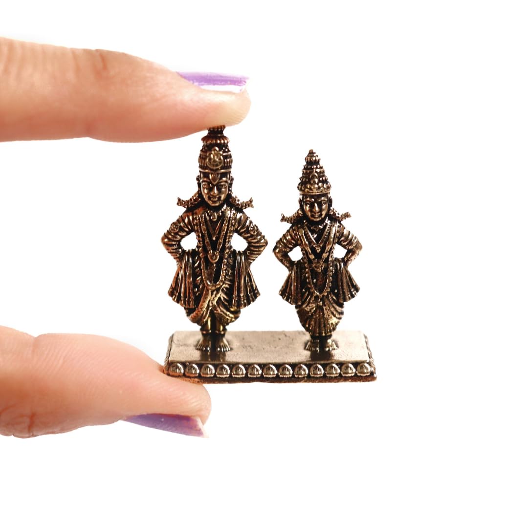 Vithal Rukmini Murti Brass | 1.5 Inch | Small Show Piece | Idol for  Vithoba & Rakhumai | Pandharpur |