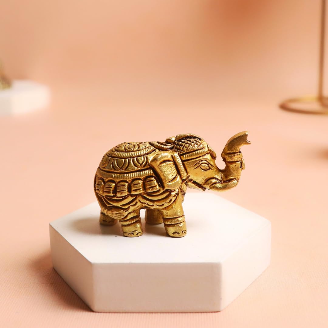 Brass Small Elephant Pair | 2 Inch | Show Pieces  | Pital Ke Hathi Jodi