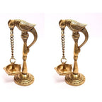 Ethnic Parrot with Carved Legs Five Oil Wick Brass Diya - Pack of 2
