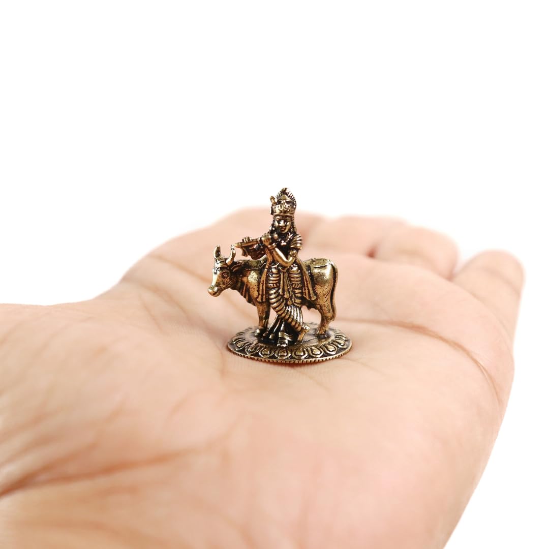 Krishna Ji with Cow | 1 Inch | Gau MATA | Krishna Idol | જય શ્રી કૃષ્ણ | Small | Mini |