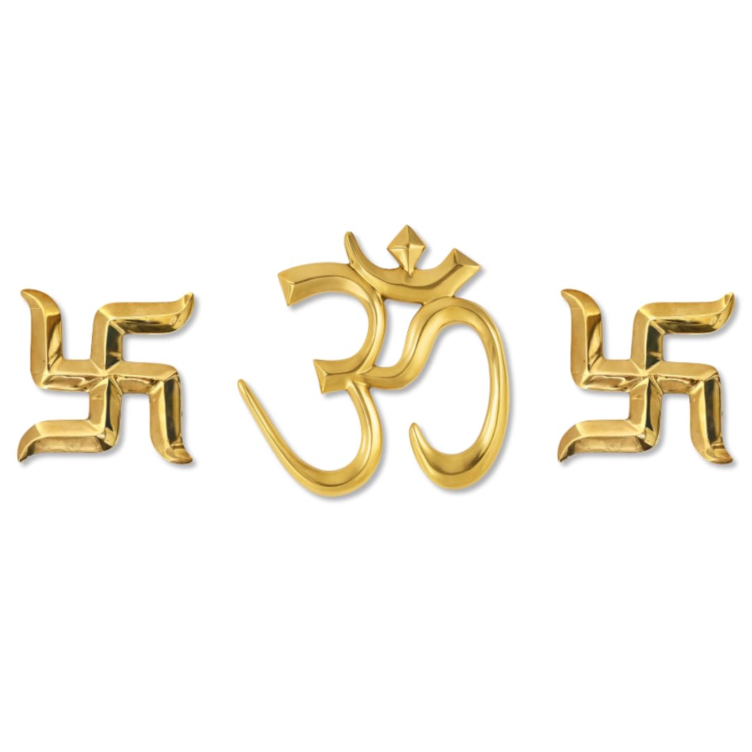 Brass Om and Swastik for Door Entrance - 3 Pcs Set