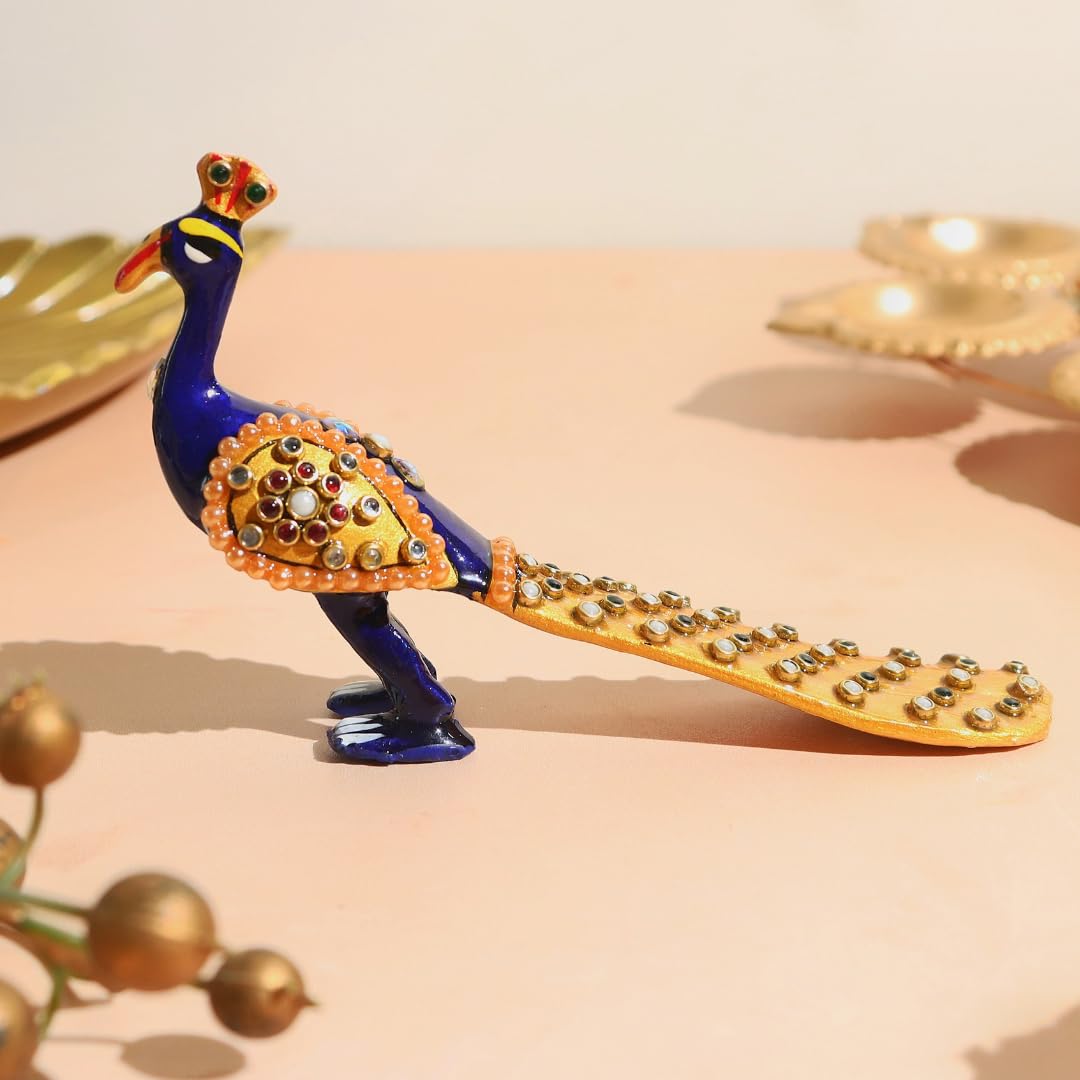 Ornamental Meenakari Peacock Statue - 5.5 Inch