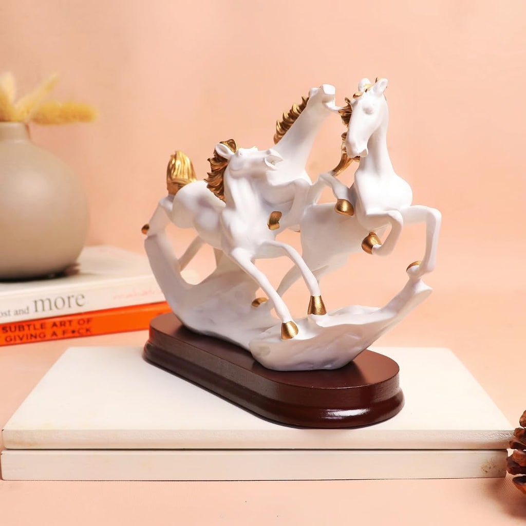 The Spiritual Living 3 Running Horse Figure White | 7 Inch | Feng Shui Items for Good Luck | Home | Running Horses Wall Decor | Showpiece |