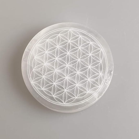 Natural Selenite Flower of Life Charging Plate