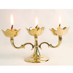 Triple Lotus Diya Stand | 8.5 Inch | Traditional Oil Lamp for Puja 3-Wick | Kuthu Vilakku Decoration