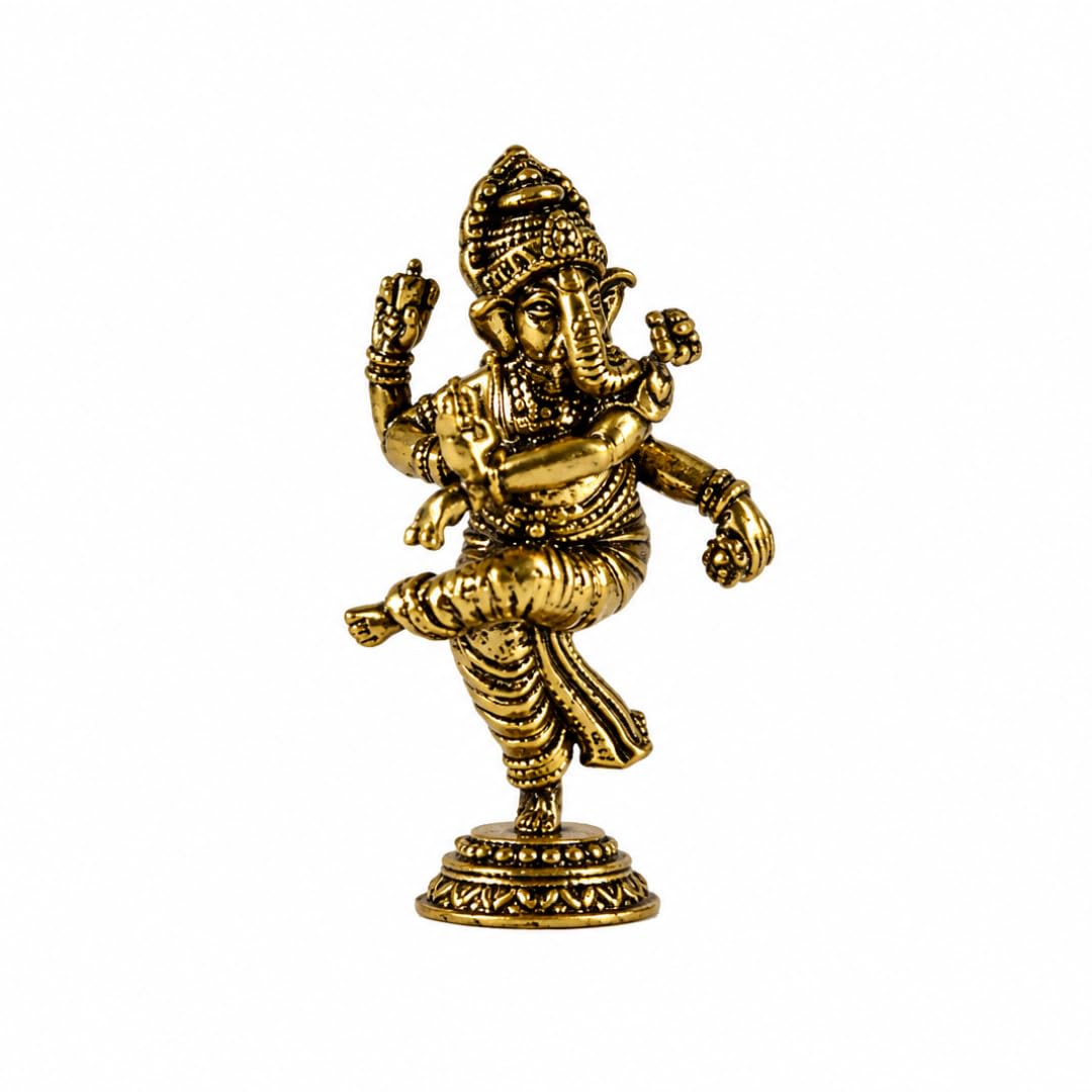 Miniature Dancing Ganesha Idol | 1.5 Inch | Brass Ganpati Murti | Car Dashboard | Pocket Size | Ganesh Chaturthi |