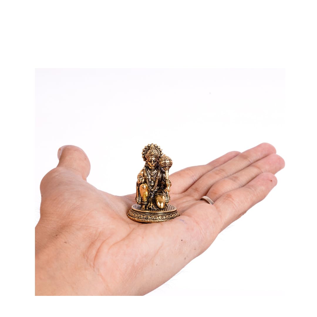 Brass Miniature Hanuman Murti | 1.25 Inch | Lord Bajrangbali Statue | Home Temple | Car Dashboard |