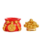 Feng Shui Wealth Pot | 2.5 Inch | Gold Ingots | Bag | Red Potali | | Golden Yuan Bao | Wish Fulfilling |