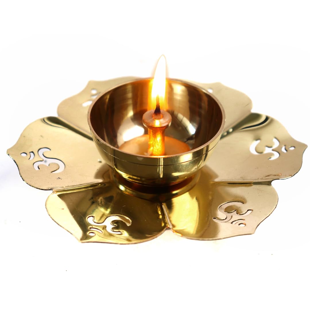 Brass Flower Design Om Diya | 5 INCH