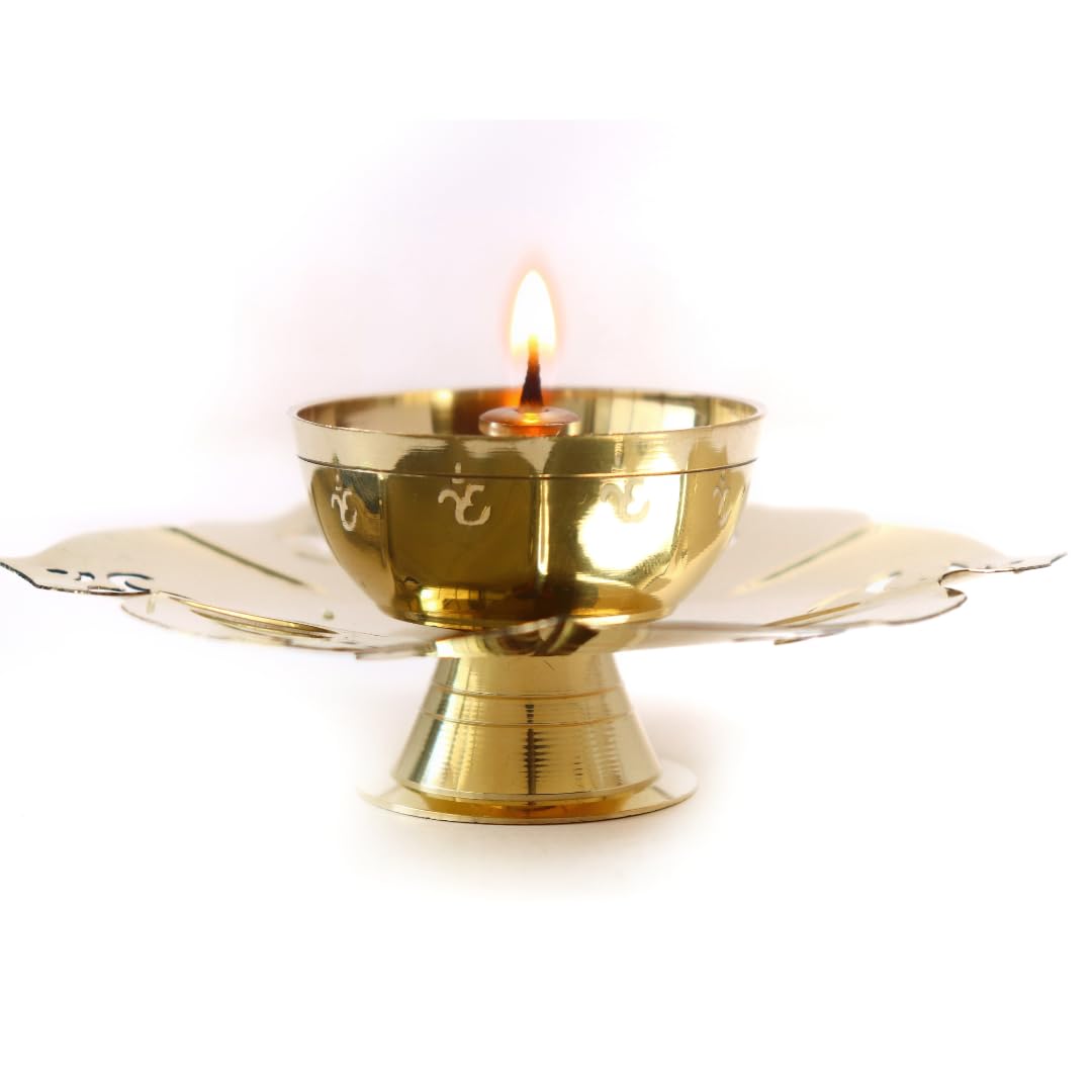 Brass Flower Design Om Diya | 5 INCH