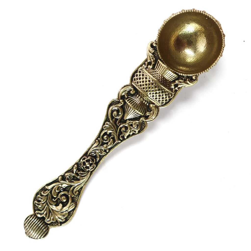 Traditional Brass Ghee Spoon | 4.5 Inch | for Hawan | Pooja Samagri | Charnamrit | Anchmani |