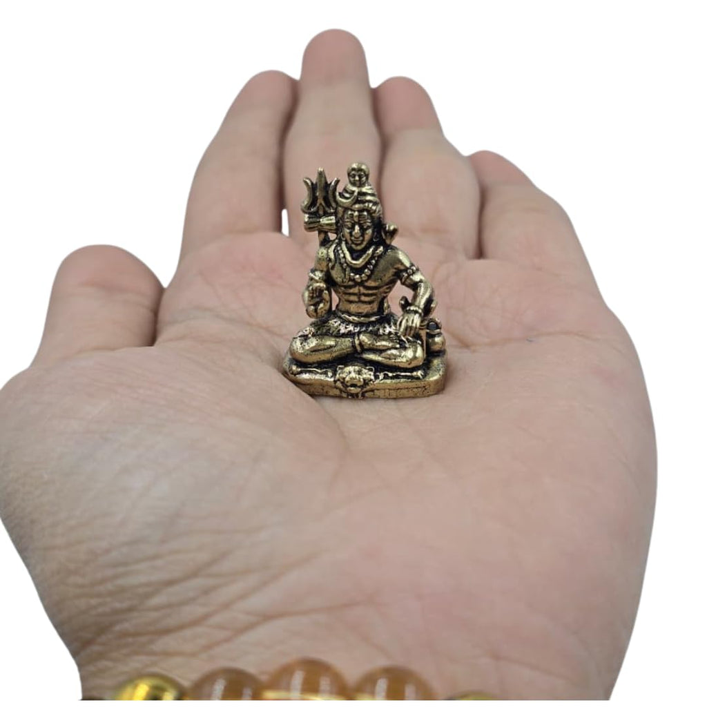 Small Brass Meditating Bholenath Murti | 1 Inch | Minature Lord Shiva | Trishul with Damru for Car Dashboard |
