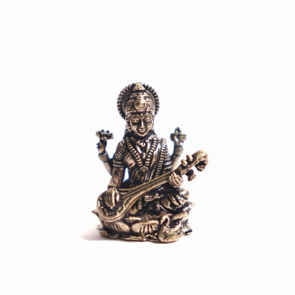 Saraswati Maa Murti Miniature | 1 Inch | Collectable Figurines | Saraswathi Idol | Small | Saraswati with Veena |
