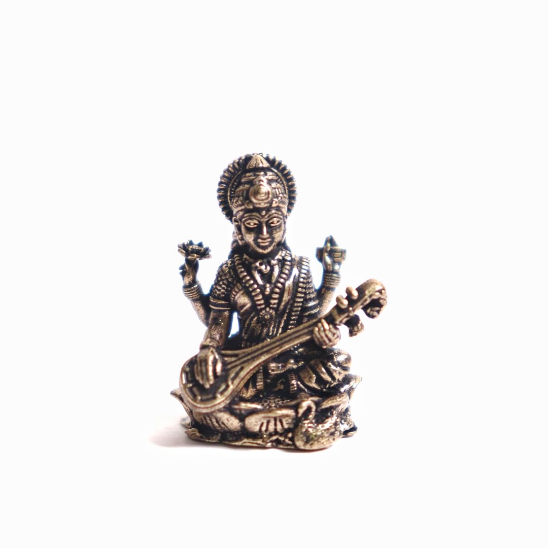 Saraswati Maa Murti Miniature | 1 Inch | Collectable Figurines | Saraswathi Idol | Small | Saraswati with Veena |
