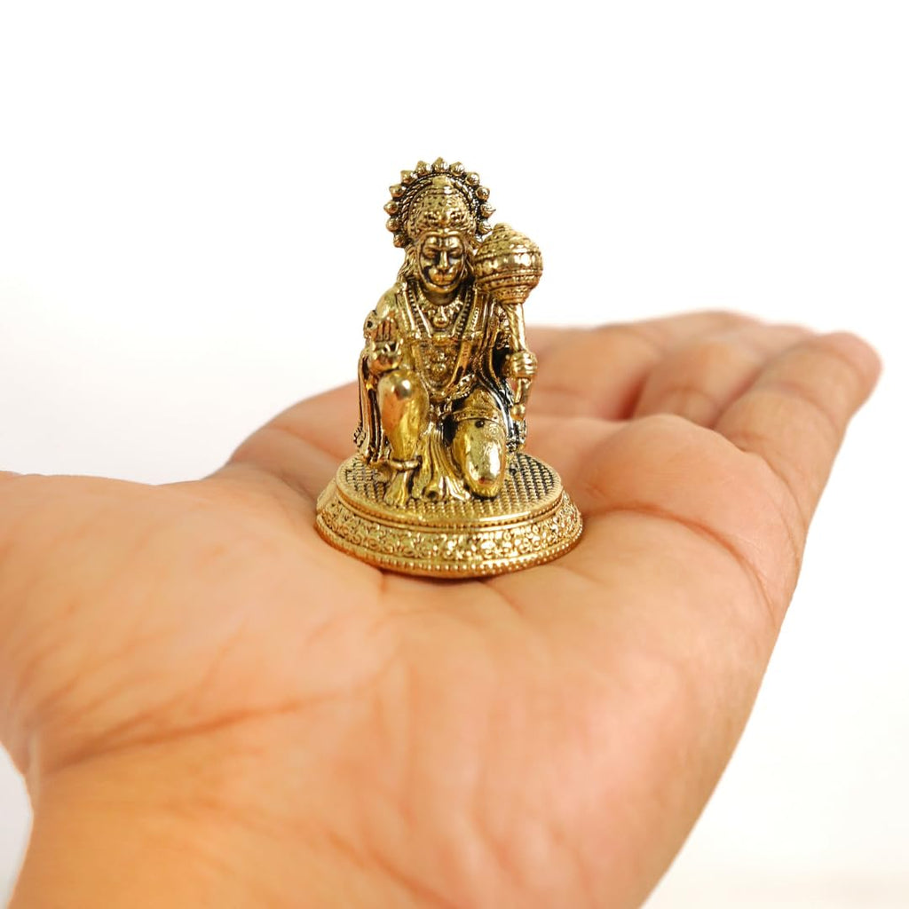 Small Brass Hanuman Idol | 1.5 Inch | Mini Lord Hanuman Ji Statue for Car | Bajrangbali Murti | Maruti Idol |