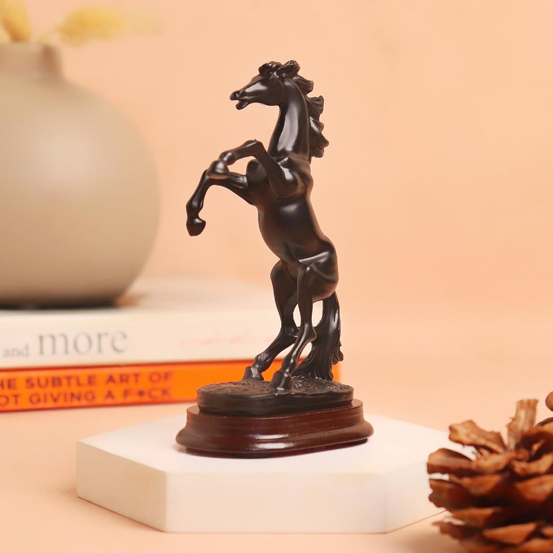 Horse with Uplifted Legs | 4.5 Inch | Showpiece for Home Decor | Statue | | Black | Feng Shui Items