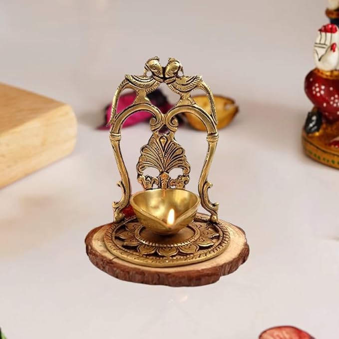 Brass 2 Peacock Diya with Base