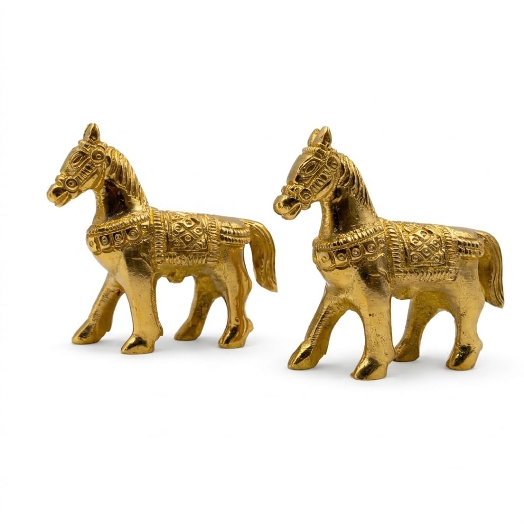 Brass Horse Pair Statue for Home Decor | 2.5 Inch |