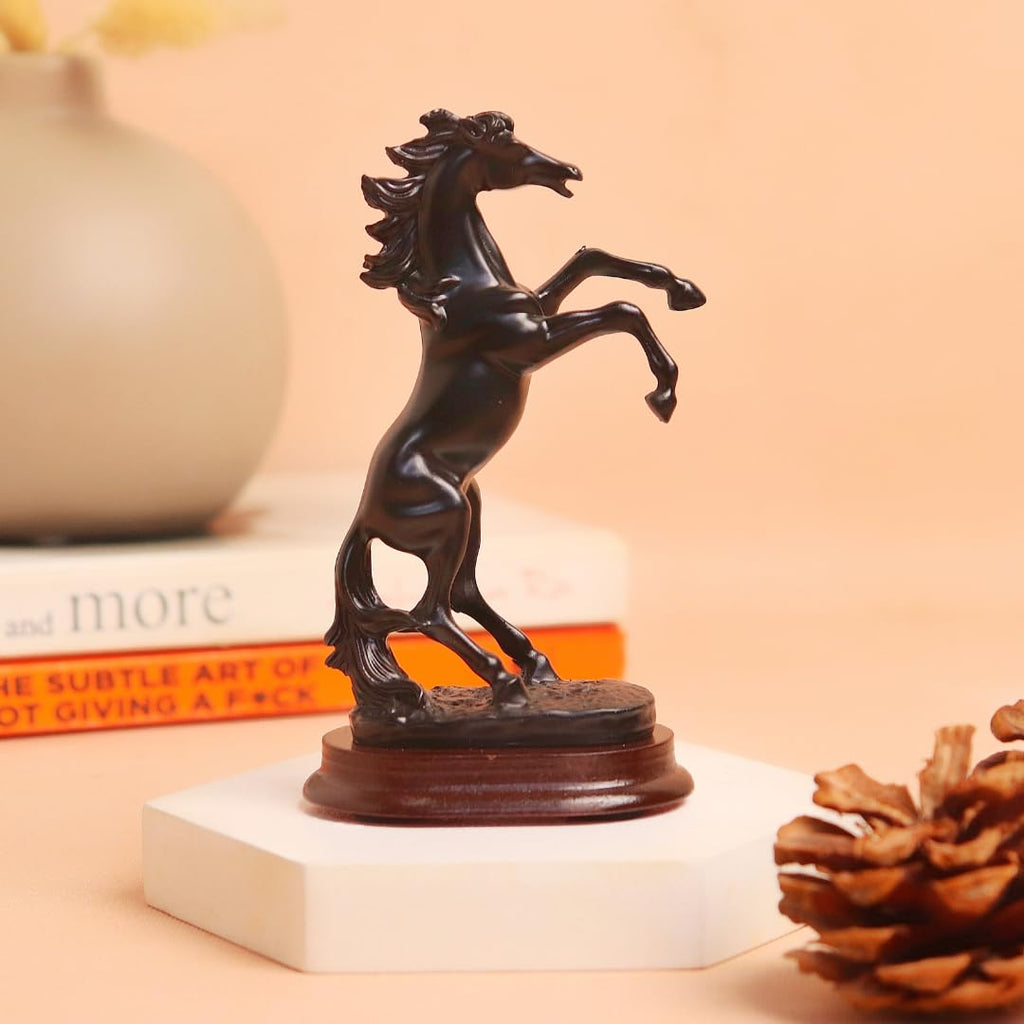 Horse with Uplifted Legs | 4.5 Inch | Showpiece for Home Decor | Statue | | Black | Feng Shui Items