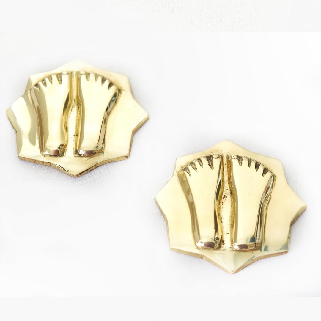 Brass Paduka for Puja | 2.75 Inch | Pooja | Laxmi Charan | Door |