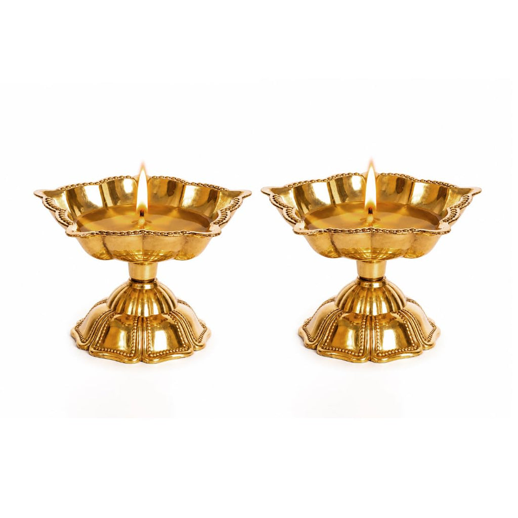 Brass Pooja Diya | 2.5 Inch | Pack of 2 | Kuthu Vilakku | Home Temple | Diwali |
